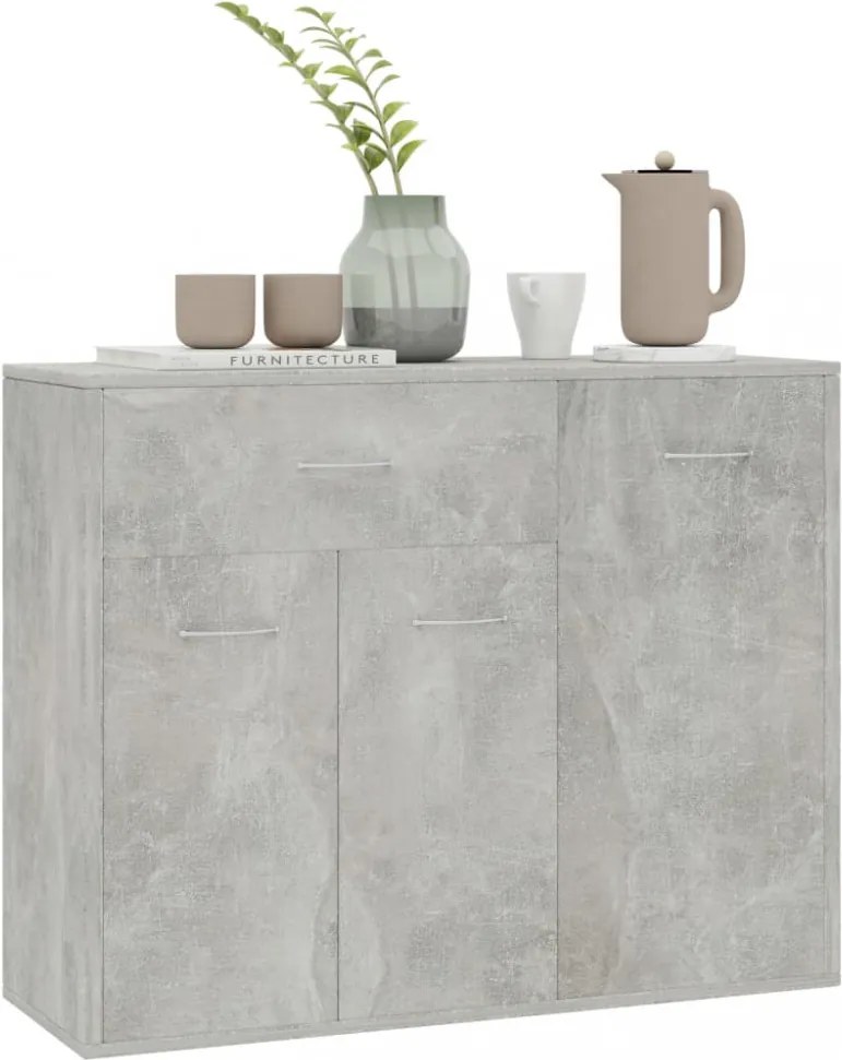betonszürke szerelt fa tálalószekrény 88 x 30 x 70 cm