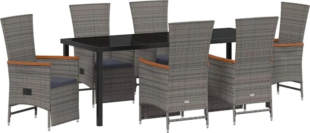 vidaXL Kert étkező szett párnával 7 pcs Szürke polirattan