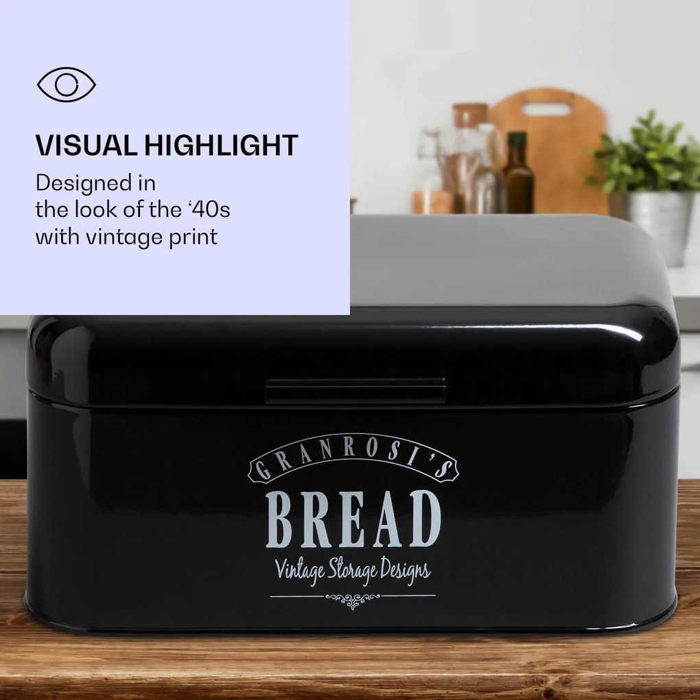 Klarstein Delaware, kenyértartó, 30 x 16 x 20,5 cm, fém, zárható fedél, szellőzőnyílások