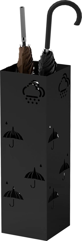 HOMCOM Esernyőtartó 4 Horoggal, Levehető Vízgyűjtő Tálcával – Dekoratív Esernyőtartó Napernyőhöz, Esőernyőkhöz és Járóbotokhoz, Acél, 15,5 x 15,5 x 49