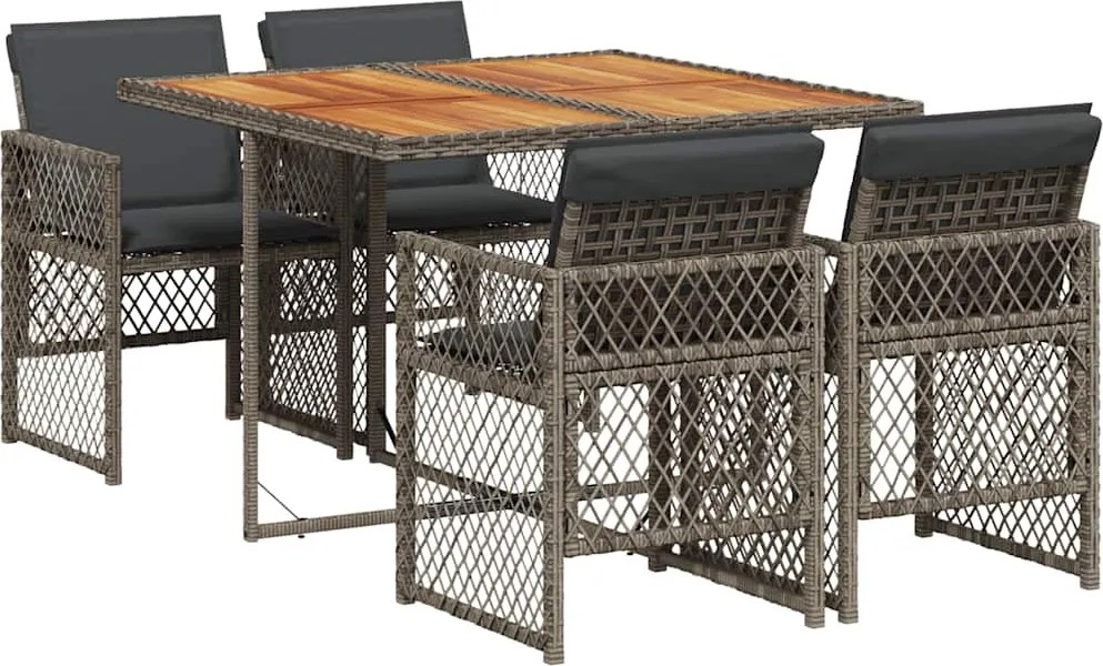 vidaXL 5 részes szürke polyrattan kerti étkezőgarnitúra párnával
