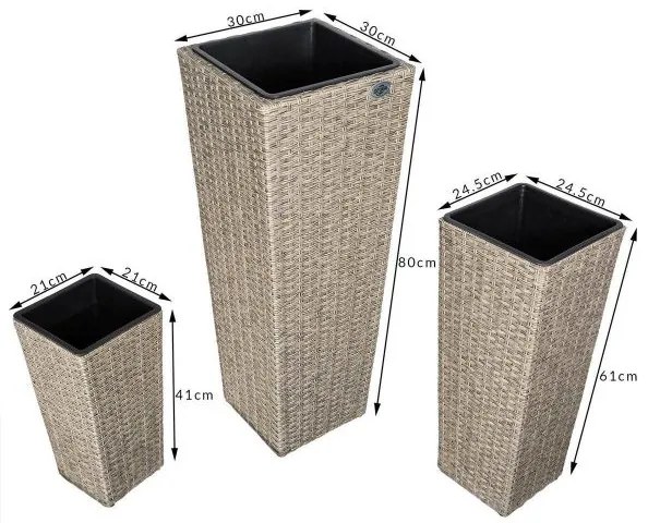 Deuba® 3 darabos polyrattan virágcserép szett - krém