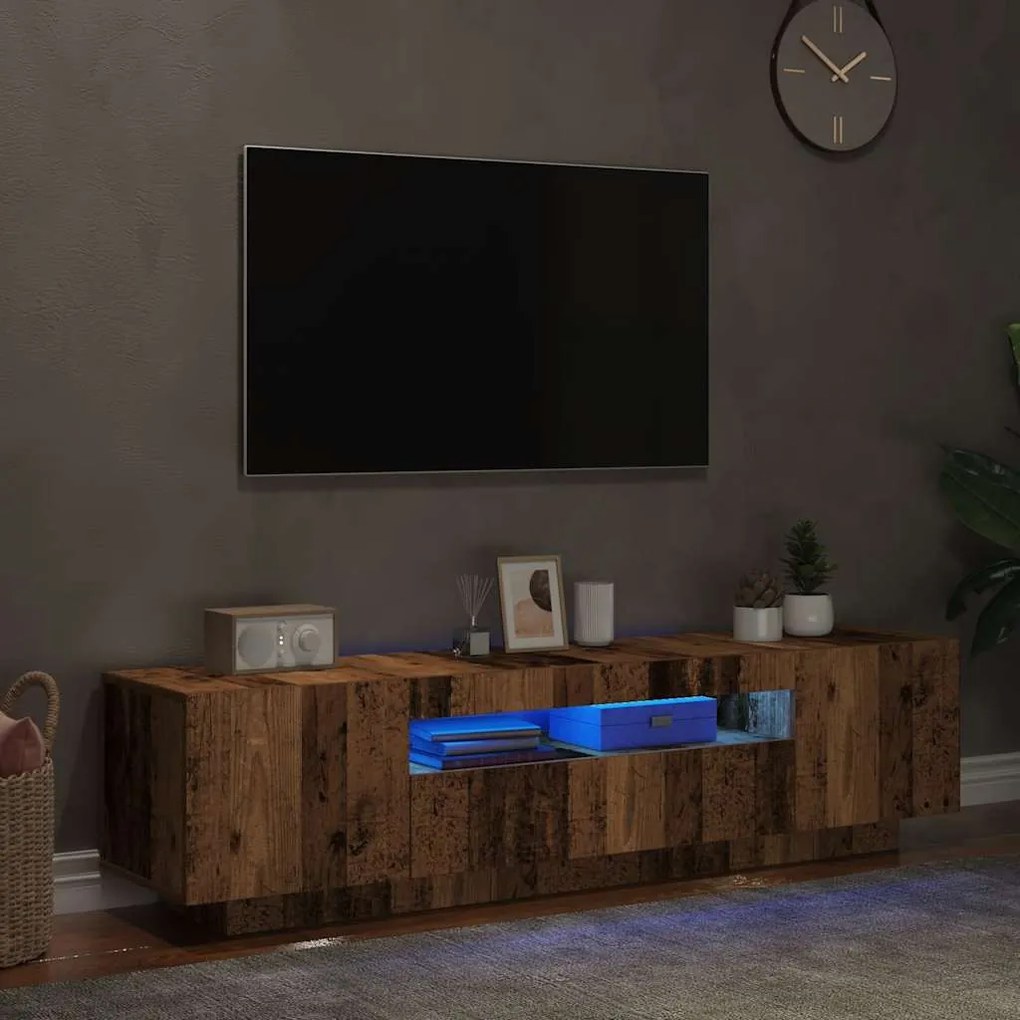 antik fa színű szerelt fa TV-szekrény LED-ekkel 160x35x40 cm