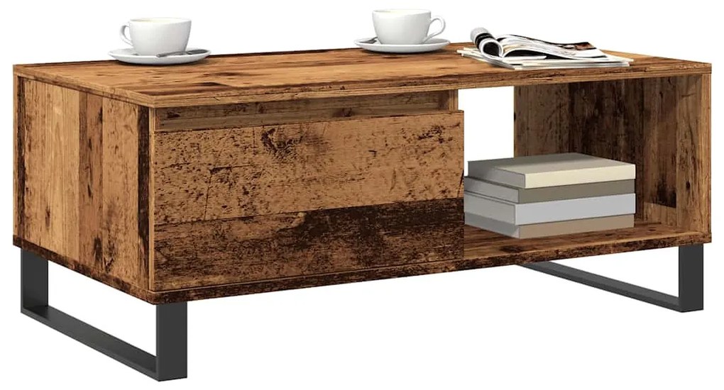 Antik fa színű szerelt fa dohányzóasztal 90 x 50 x 36,5 cm