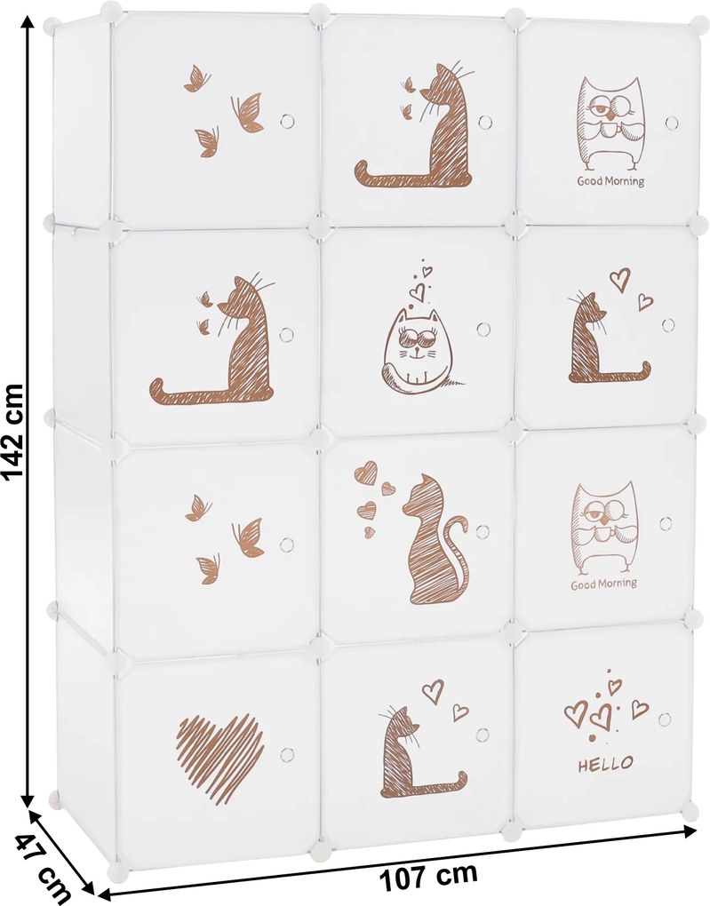 Gyerek moduláris szekrény, fehér/barna gyerek minta, KITARO