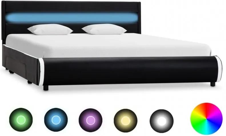 Fekete LED-es műbőr ágykeret 140 x 200 cm