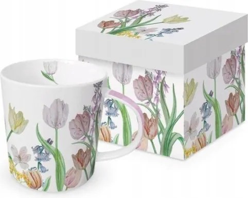 Ppd Porcelán Bögre díszdobozban színes tulipán virágok