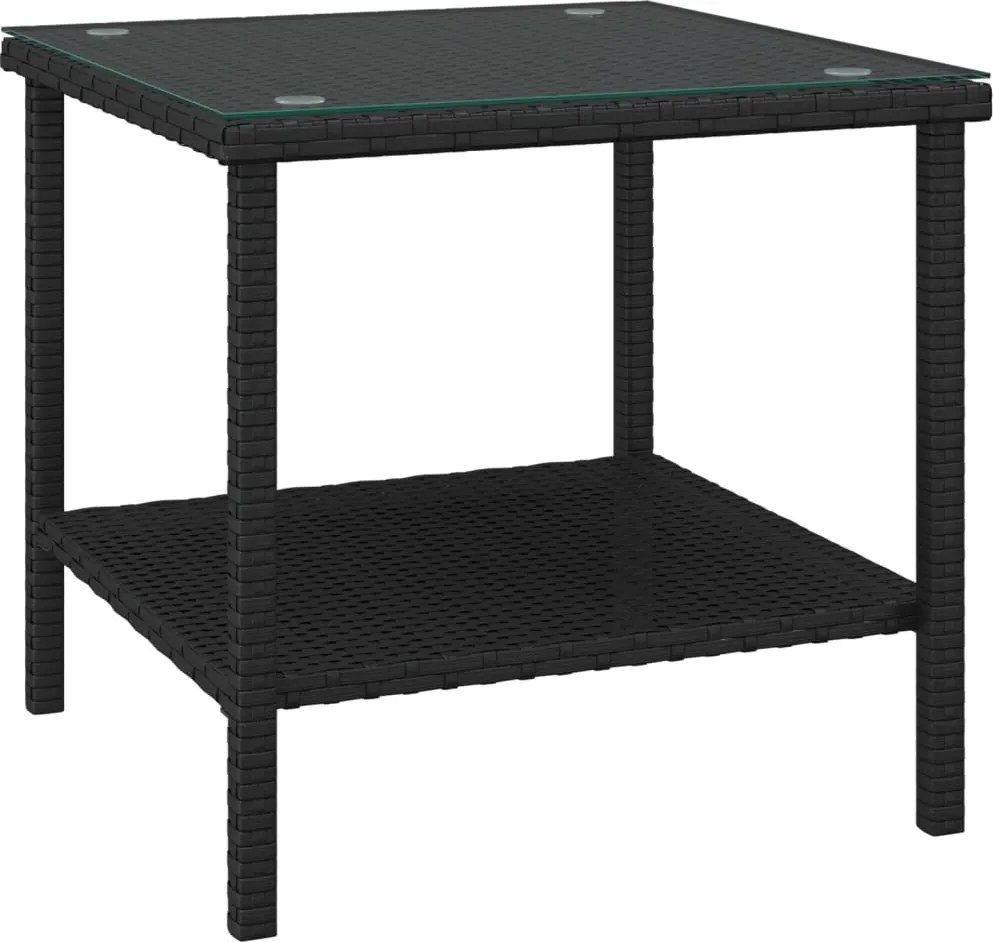 vidaXL fekete polyrattan és edzett üveg kisasztal 45 x 45 x 45 cm