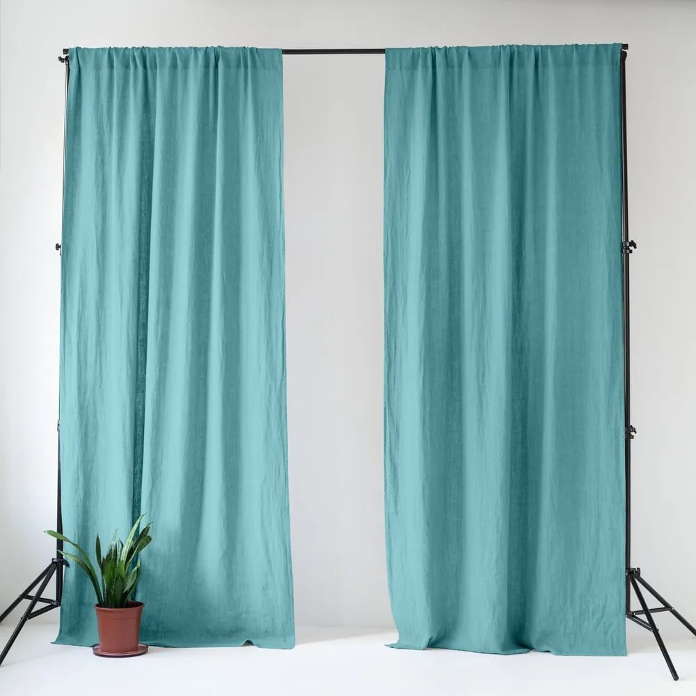 Türkiz len függöny 140x170 cm Coastal Blue – Linen Tales