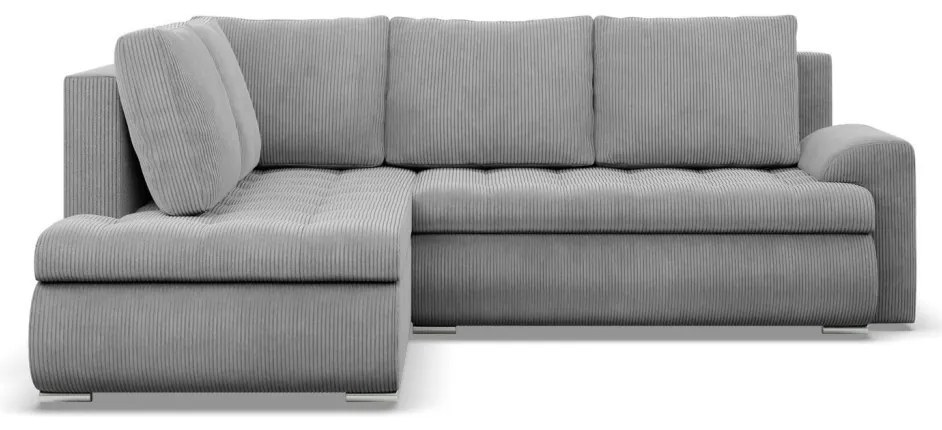Tokio sarokkanapé, L alakú háttámlával, 2 ágyneműtartóval, kordbársony, baloldali, szürke