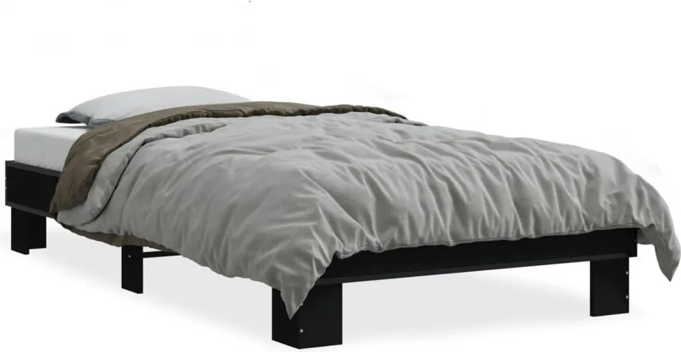 vidaXL fekete szerelt fa és fém ágykeret 90 x 200 cm