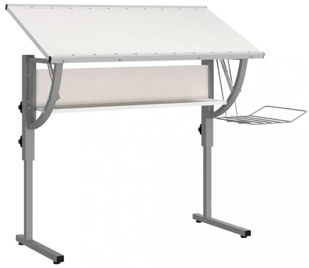 fehér-szürke szerelt fa és acél íróasztal 110 x 53 x (58-87) cm