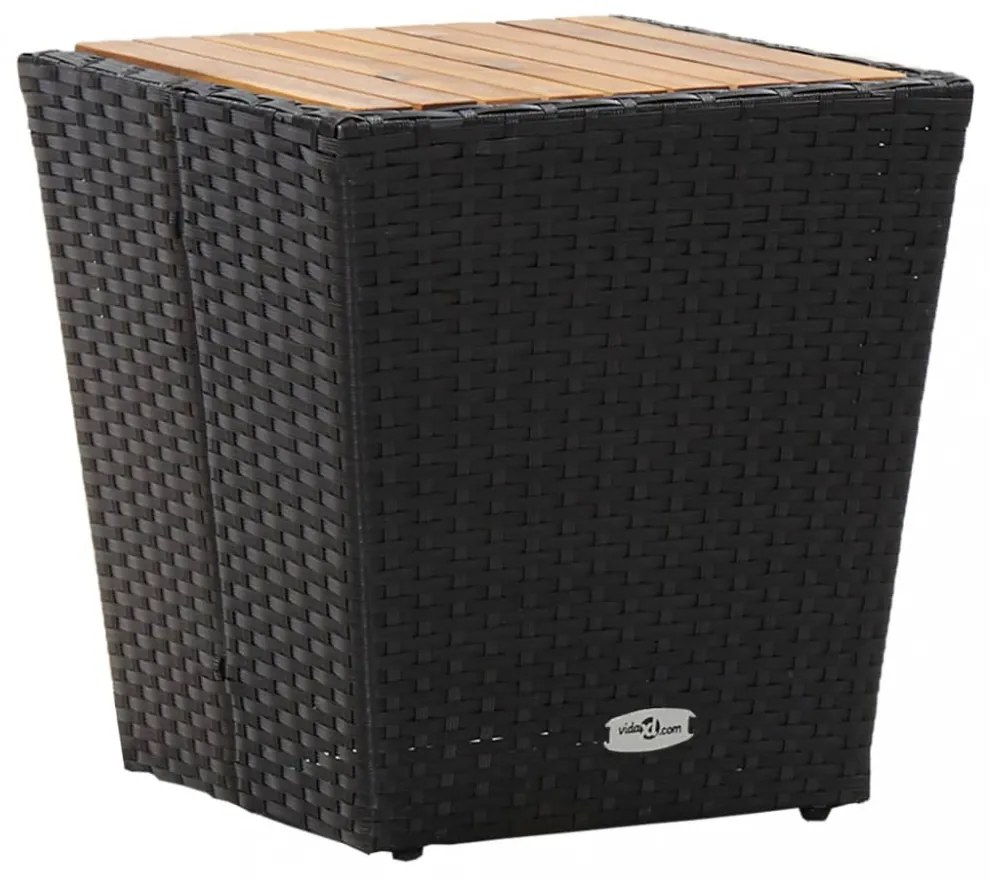 fekete polyrattan és tömör akácfa teázóasztal 41,5x41,5x43 cm