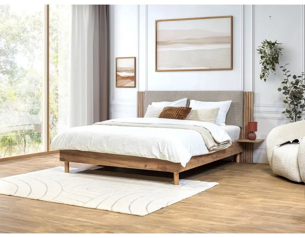 Világosszürke franciaágy ágyráccsal 160x200 cm Lior – Bobochic Paris