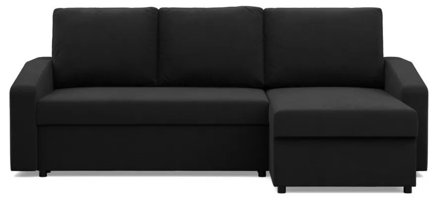 Zeus sarokkanapé, 1 ágyneműtartóval, döntött kartámasz, szövet anyag, univerzális oldal, bonell töltet, fekete