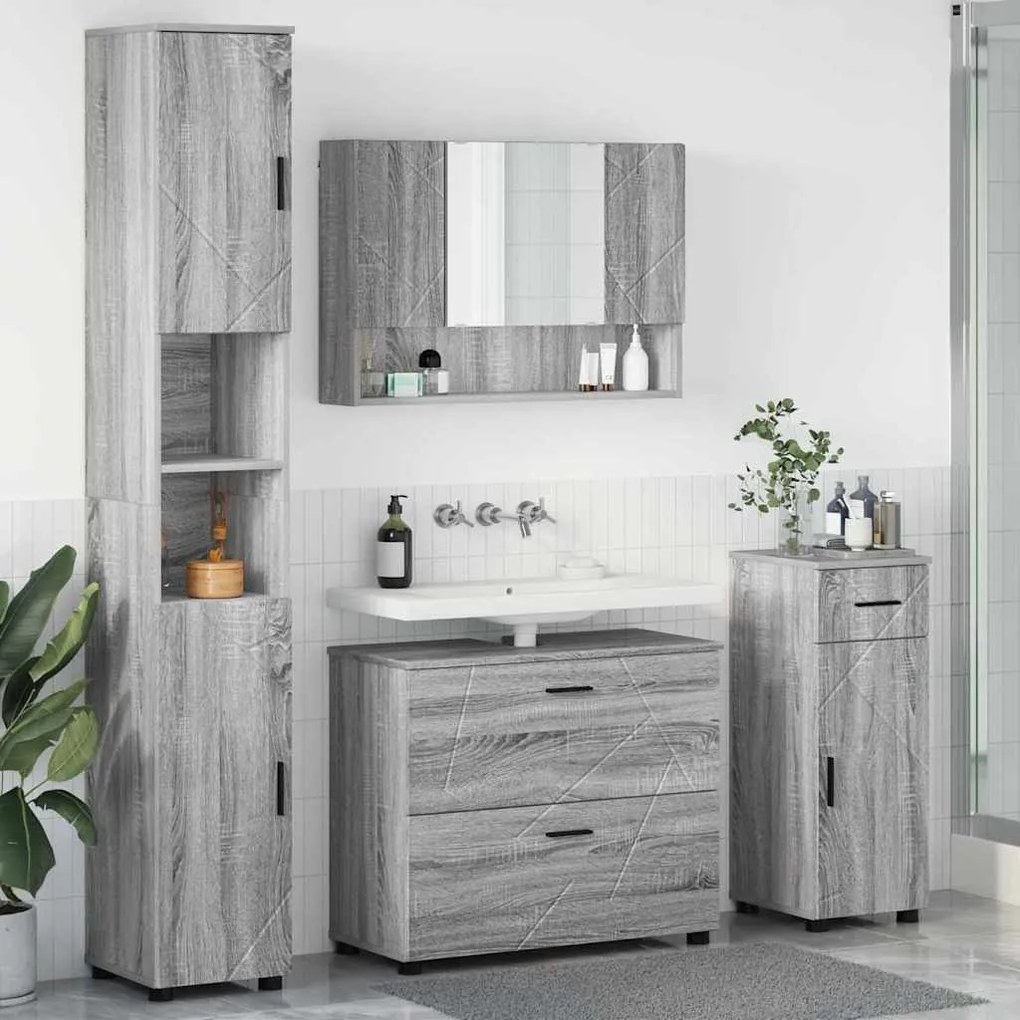 Fürdőszoba bútor szett 4 pcs Szürke sonoma 30 x 35 x 192 cm