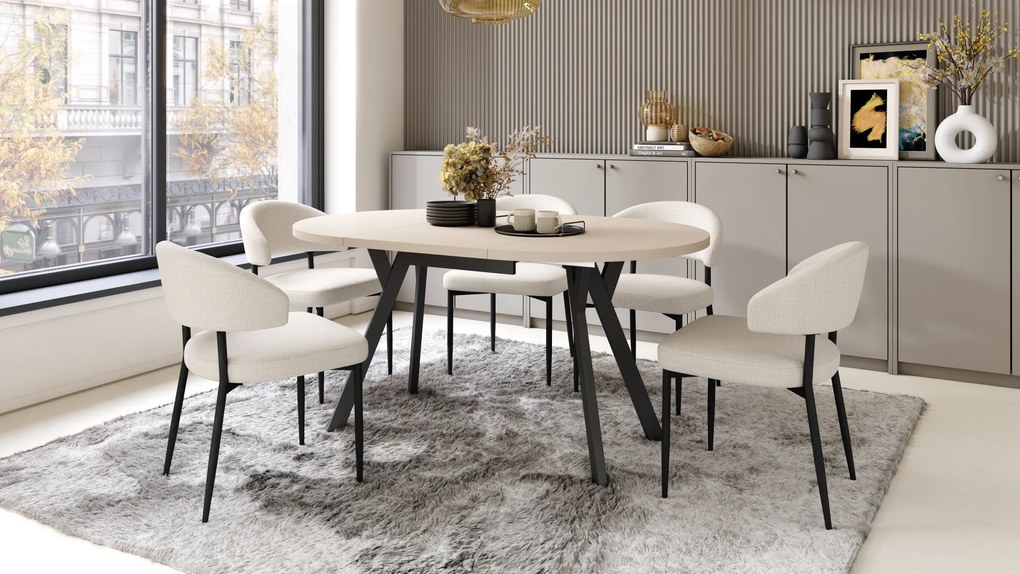 Mazzoni ALMO Bézs/fekete lábak - BŐVÍTHETŐ KEREK ASZTAL Y ALAKÚ LÁBAKKAL LOFT/IPARI STÍLUSÚ NAPPALIBA/ÉTKEZŐBE