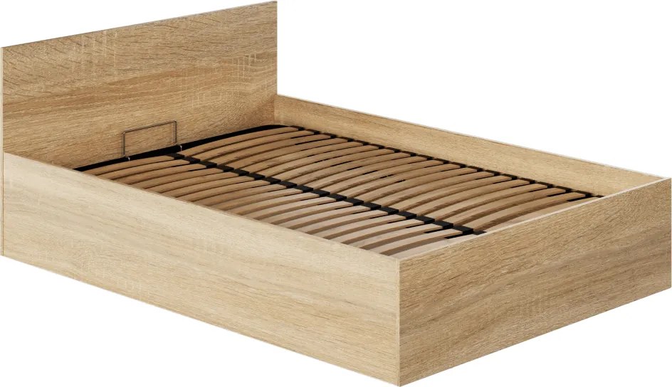 Ágy fém ráccsal és tárolóhellyel, 140x200, sonoma tölgy, DOLI