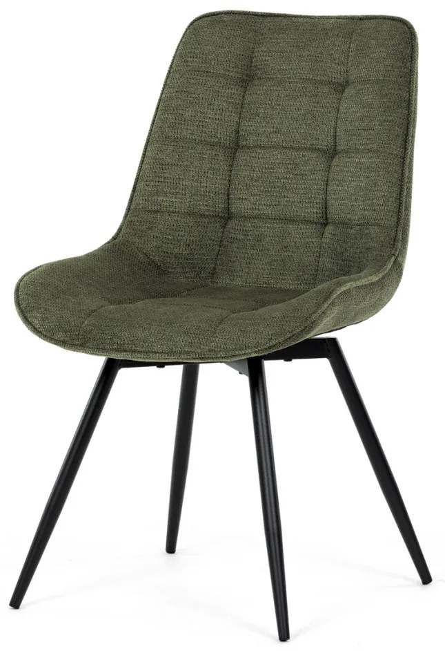 Scaun de sufragerie, tapițerie din material verde, picioare din metal negru, mecanism rotativ 90°/90° (stânga/dreapta) - funcție inversare