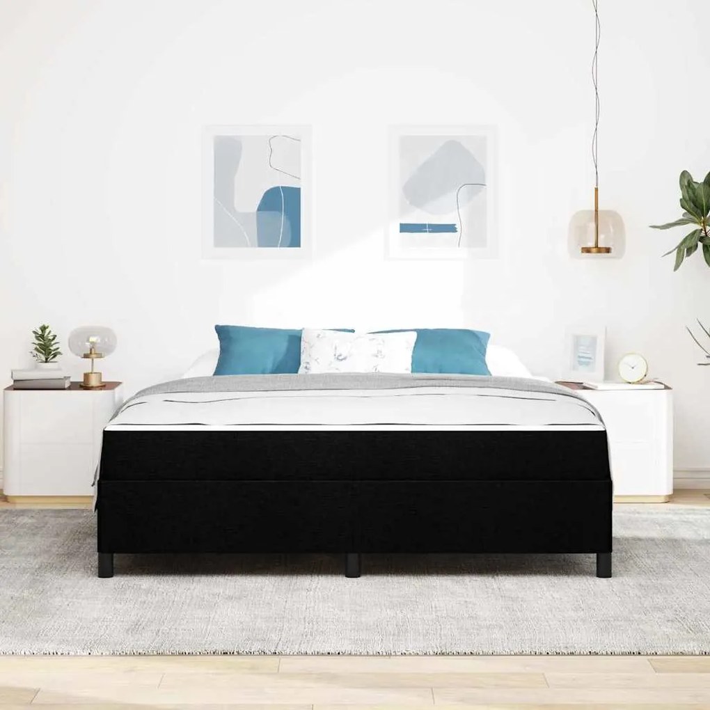 Boxrugós ágy Fekete és fekete 180 x 200 cm Textil és mérnöki fa