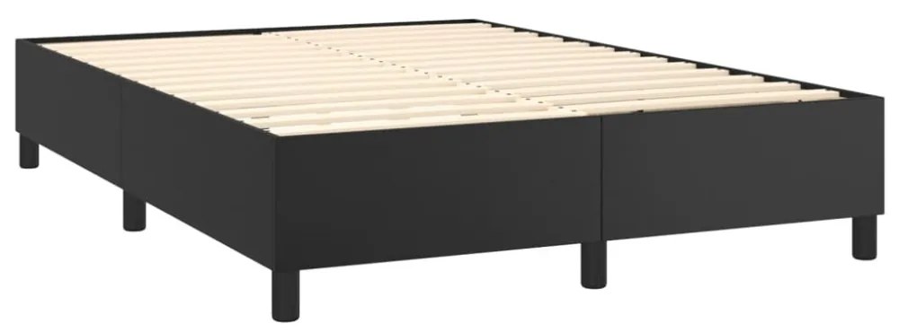 fekete műbőr rugós ágy matraccal és LED-del 140 x 190 cm