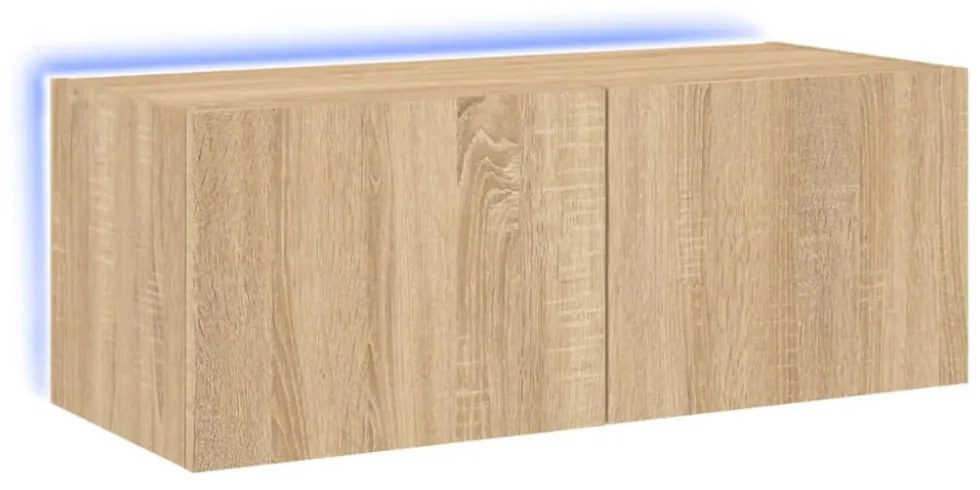 sonoma tölgy színű fali TV-szekrény LED-ekkel 80x35x31 cm