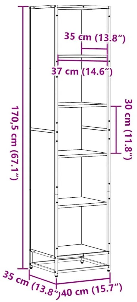 fekete forgácslap könyvszekrény 40x35x170,5 cm