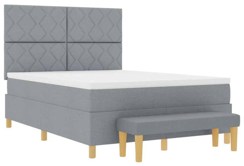 Box Spring Ágy Matracral és Padlóval Világosszürke 140x200 cm Szövet