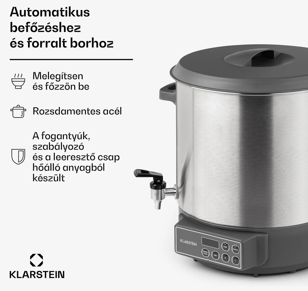 Klarstein Lady Marmalade, befőzőautomata, italtároló, 27l, 100 °C, 12 h, rozsdamentes acél