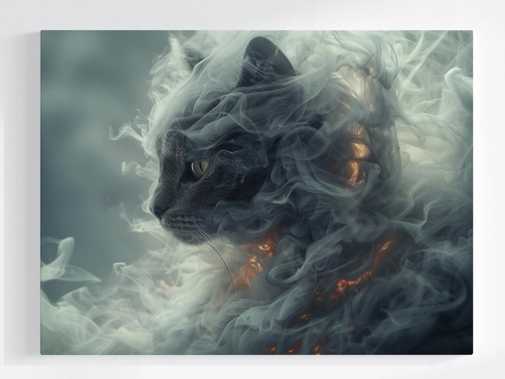 Vászonkép Canvas Absztrakt Szürke Macska Füst Tűz Mágia Varázslat 100x75
