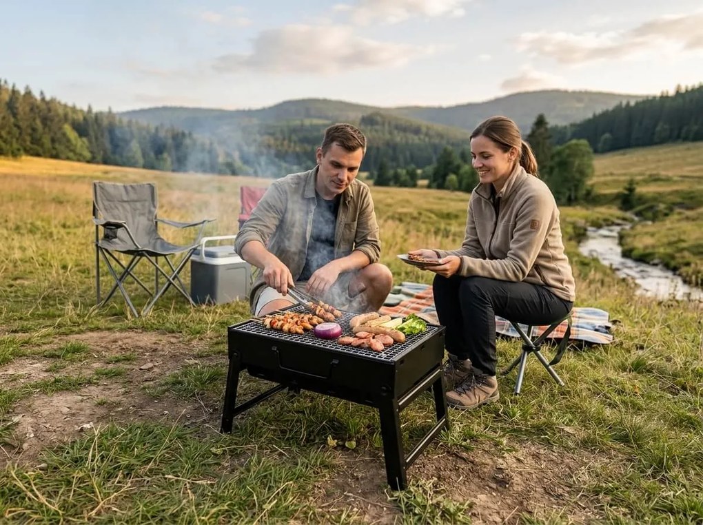 Hordozható faszenes grill EASY TRAVEL 35x29 cm