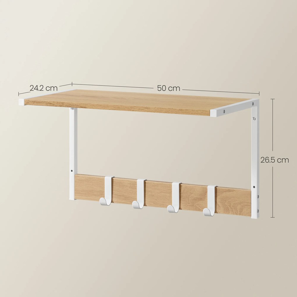 Fali polc akasztókkal VELORY szett 2 db 50x24,2 cm, fehér/dub sonoma