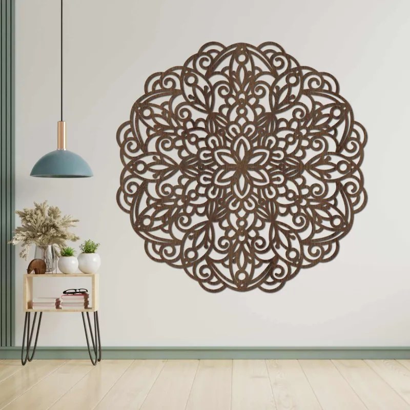 Fából készült mandala falra, virágdíszítéssel | MELLANY