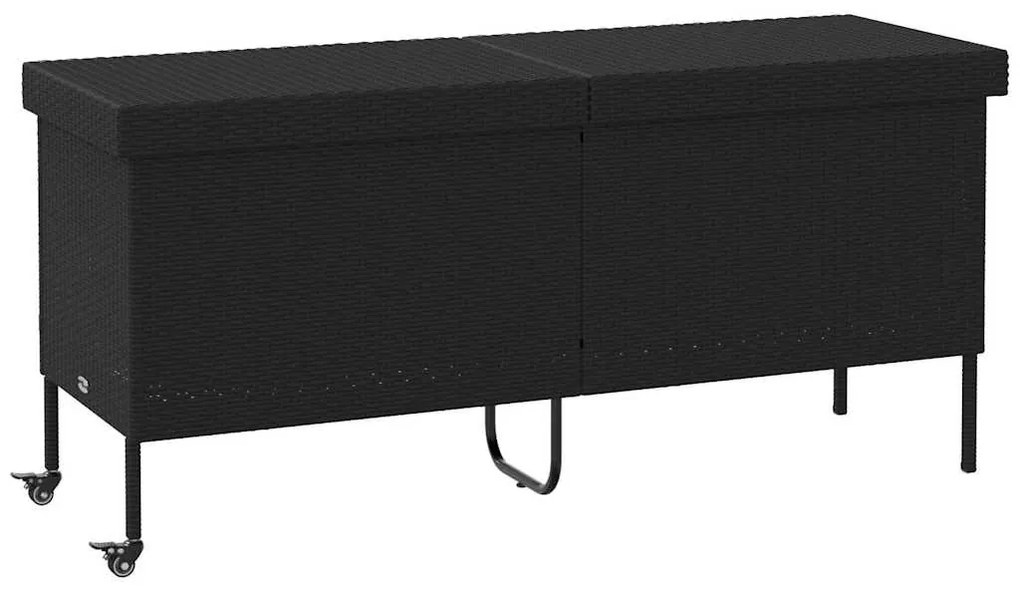 fekete polyrattan kerti tárolóláda kerekekkel 160x55x75 cm