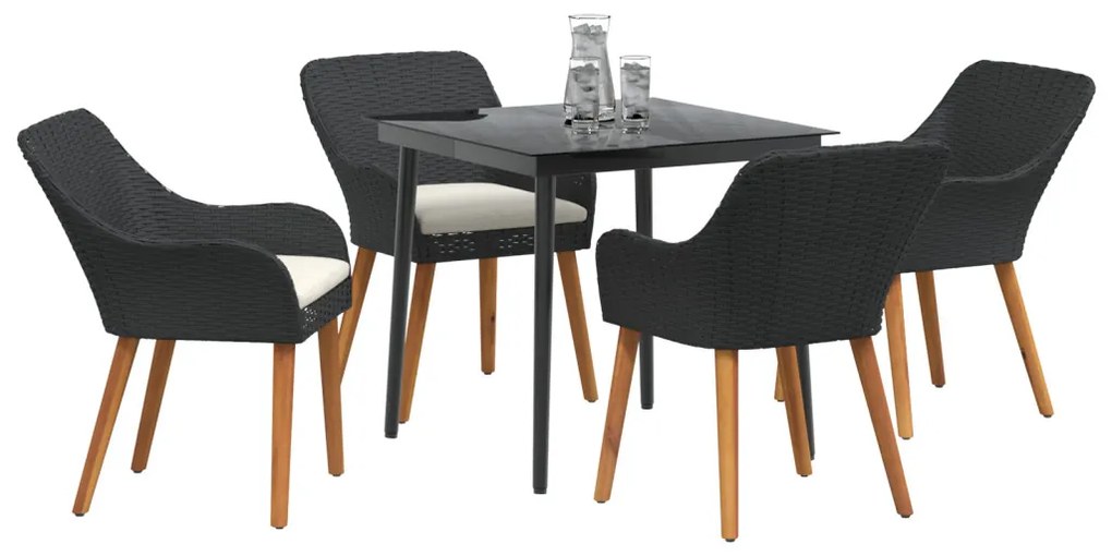 5 Részes Kert Étkező Készlet Fekete Polyrattan