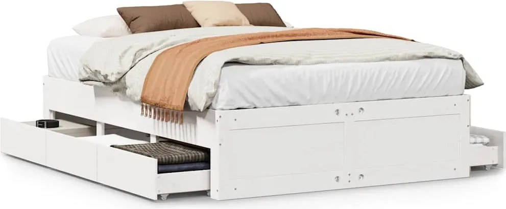 vidaXL fehér tömör fenyőfa fiókos ágykeret matrac nélkül 140x190 cm