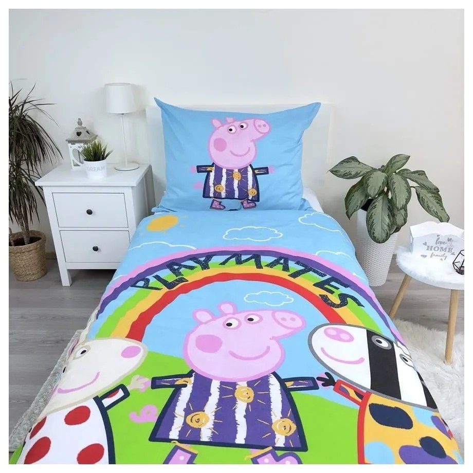 Egyszemélyes pamut gyerek ágyneműhuzat világító hatással 140x200 cm Peppa Pig – Jerry Fabrics