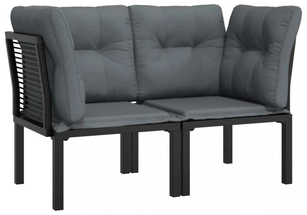 2 db fekete-szürke polyrattan kerti sarokfotel párnákkal