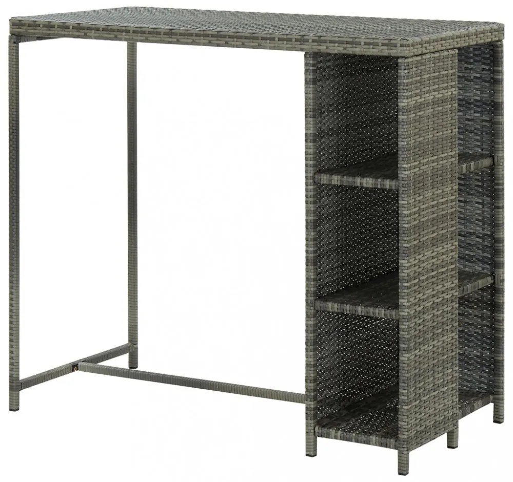 szürke polyrattan bárasztal tárolópolccal 120 x 60 x 110 cm