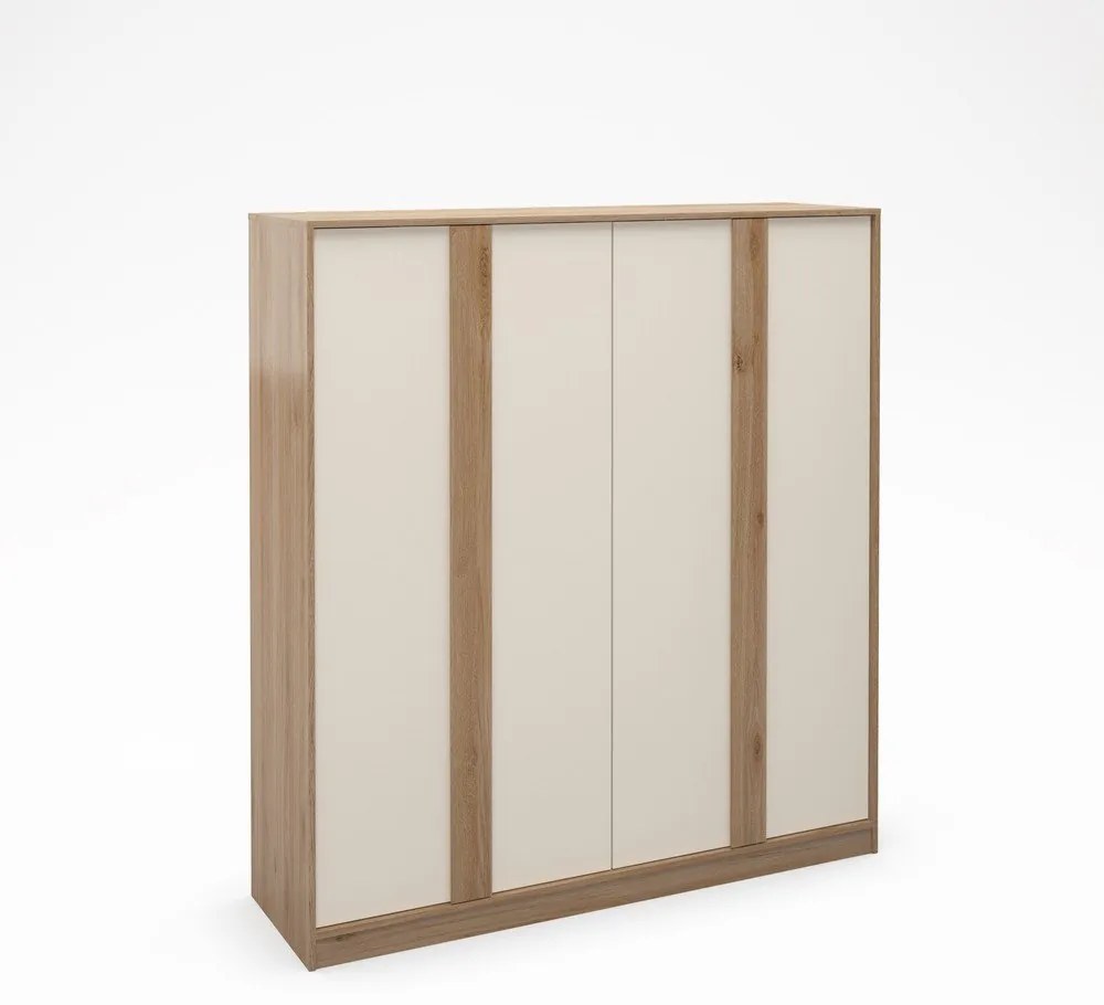 Krémszínű-natúr színű ruhásszekrény tölgyfa dekorral 180x197,5x53 cm Dennis – Marckeric