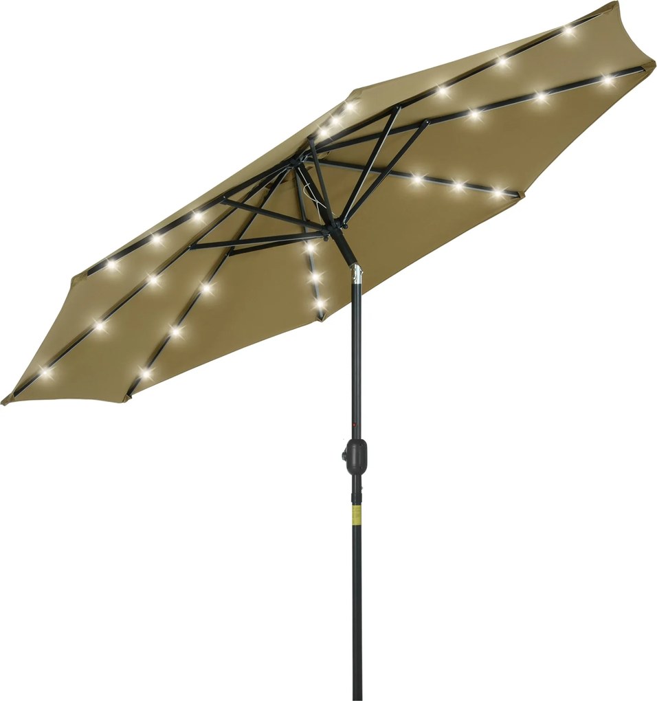 Outsunny Ø268x238 cm Nádasernyő Terasz Napernyő 24 Solar LED Fényével Döntő Mechanizmussal, Kurblival és Levehető Fém Támasszal Medencéhez, Teraszra B