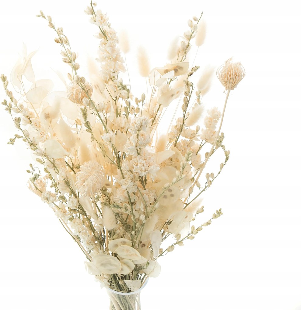 Szárított virágcsokor vázába szarkaláb, lunaria, száradt csokor