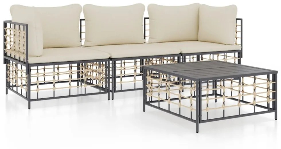 4 részes antracitszürke polyrattan kerti ülőgarnitúra párnákkal