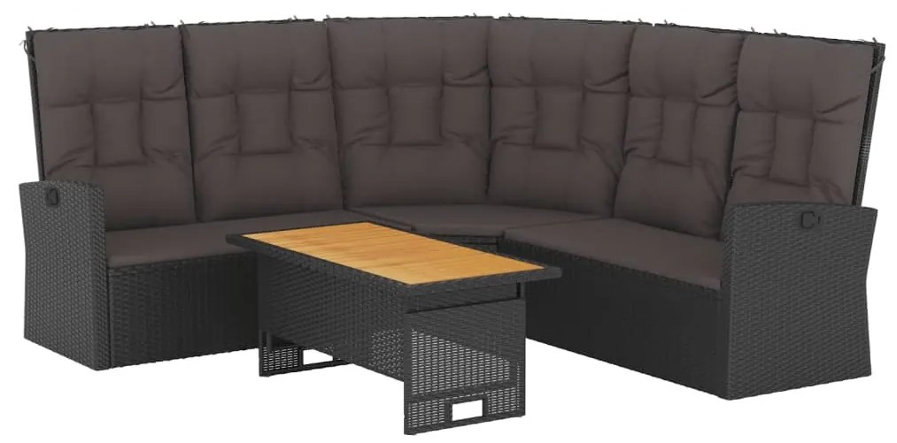 2 részes fekete polyrattan kerti ülőgarnitúra párnákkal