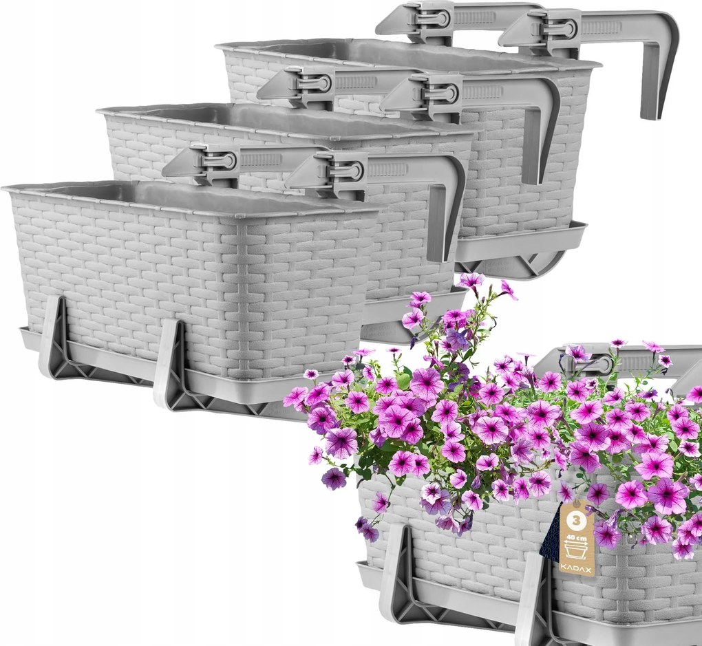 Erkélydoboz 40 cm Virágtartó Állvány Fogantyúk 3 db