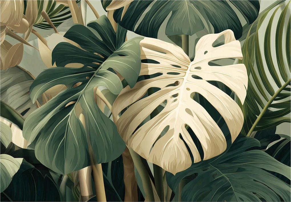 Fotótapéta Monster Levelek Zöld Hálószoba Nappali Tapéta Flizelina 300x210