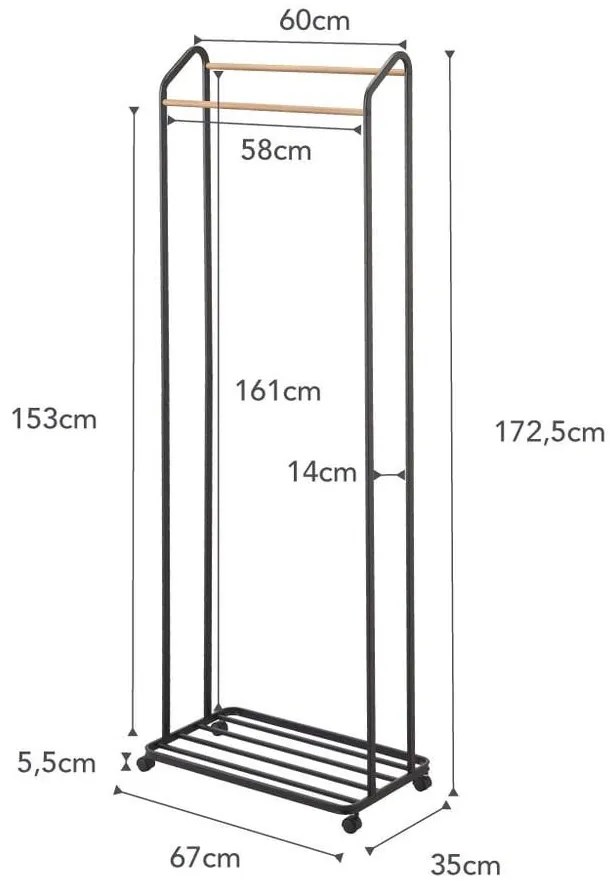 Fekete fém gurulós ruhatartó állvány Tower – YAMAZAKI