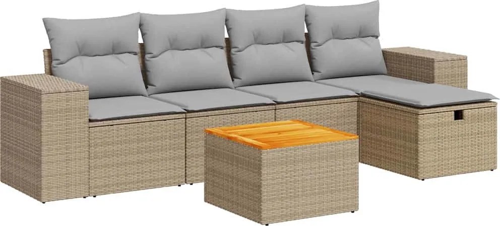 vidaXL 6 részes bézs polyrattan kerti ülőgarnitúra párnával