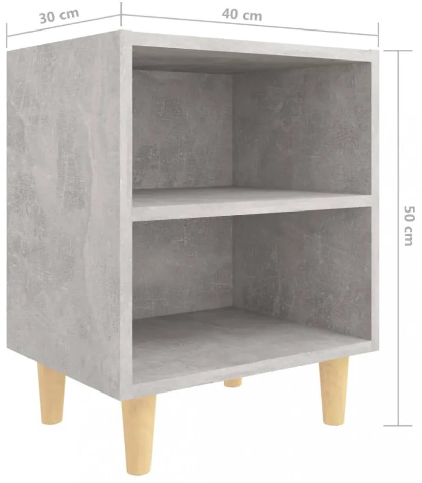 2 db betonszürke éjjeliszekrény tömör fa lábakkal 40x30x50 cm