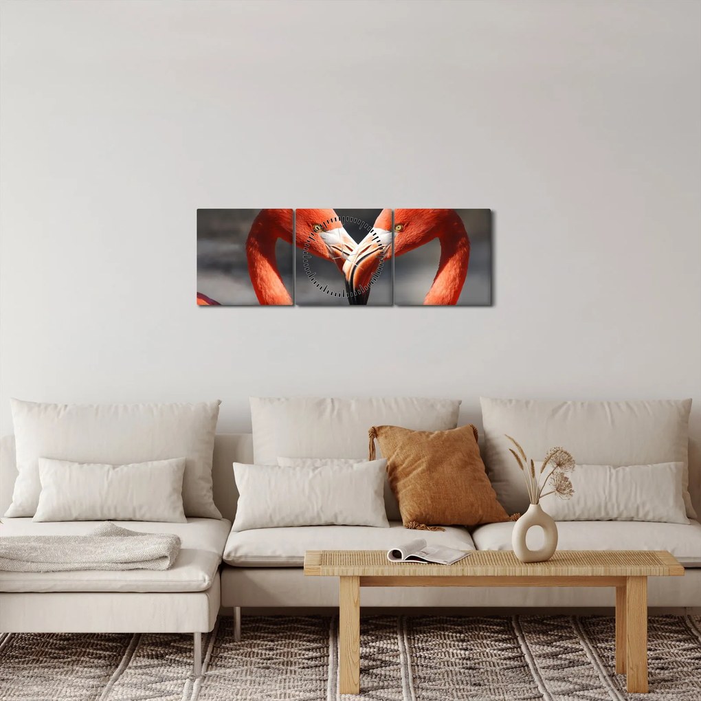 Két szerelmes flamingó képe (órával) (90x30 cm)